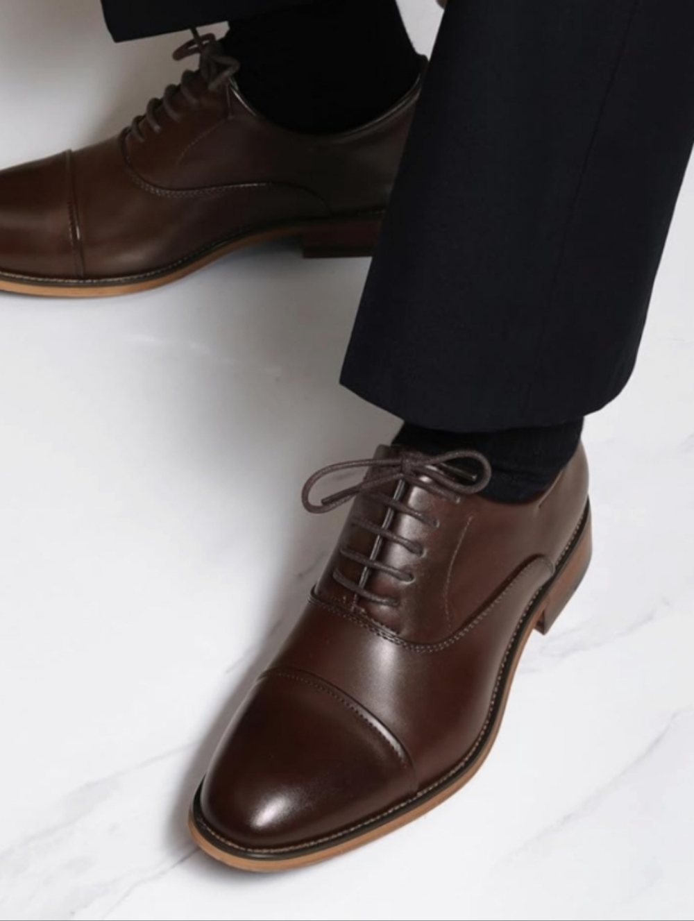 Bruno Marc 13 Men's Brown Leather Cap-Toe Oxfords